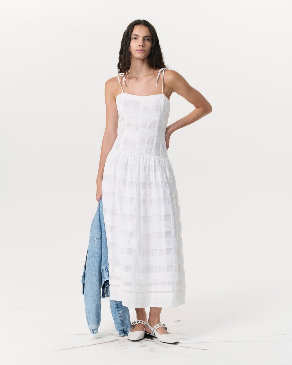 Presley Plaid Cotton-Blend Midi Dress - White - Image 4