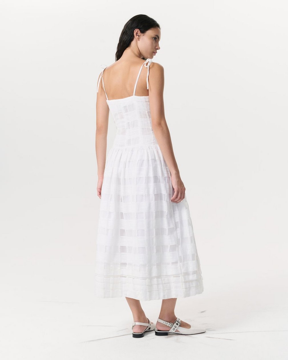 Presley Plaid Cotton-Blend Midi Dress - White - Image 5