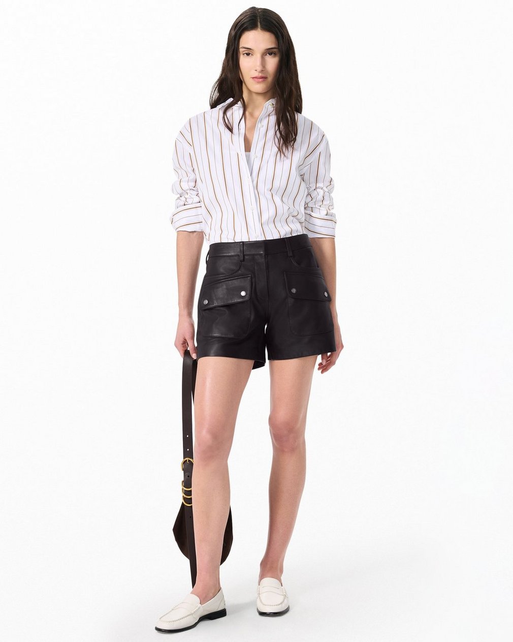 Aria Leather Shorts - Brown - Image 7
