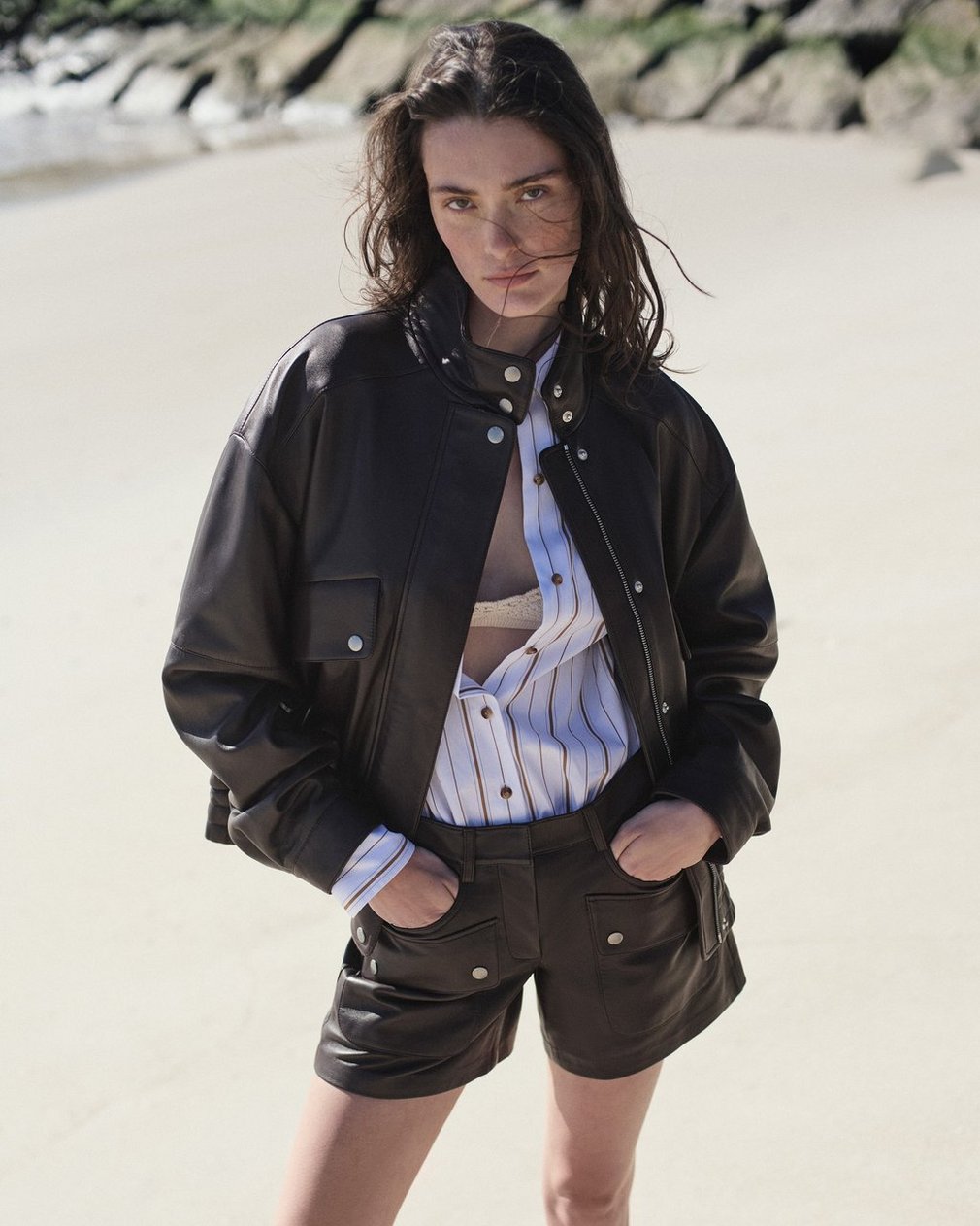 Aria Leather Shorts - Brown - Image 8