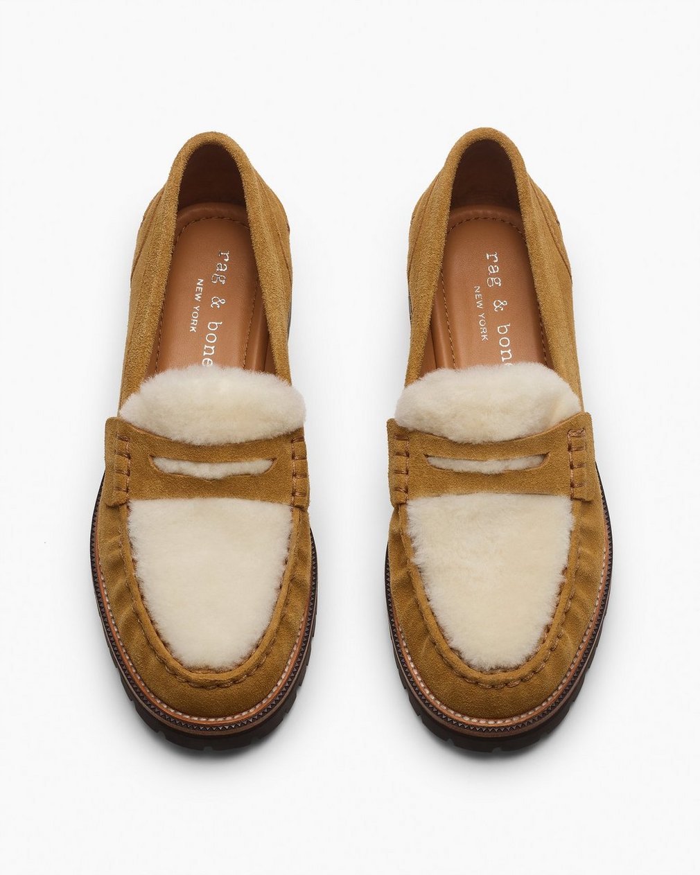 Corey Suede Shearling Loafers - Caramel Suede Shearling - Image 5