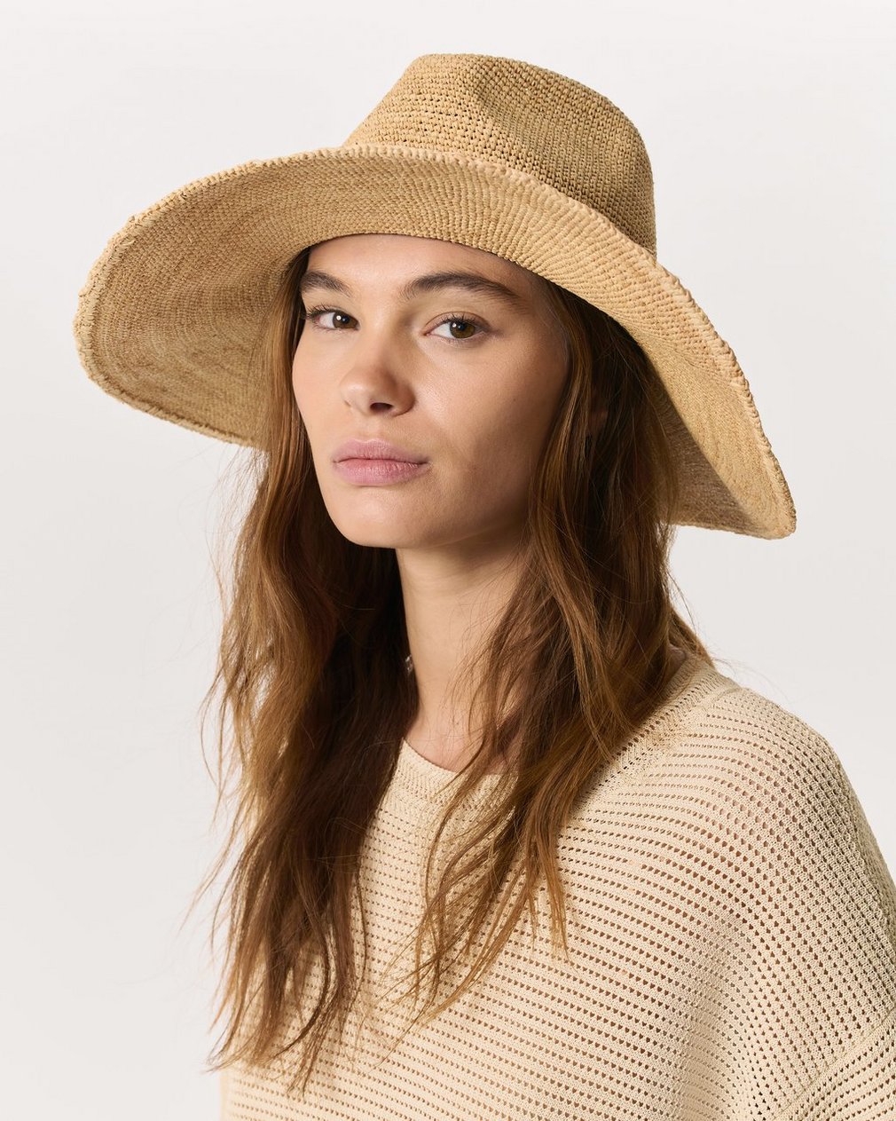 Leather-Trimmed Wide-Brim Raffia Hat - Natural - Image 2