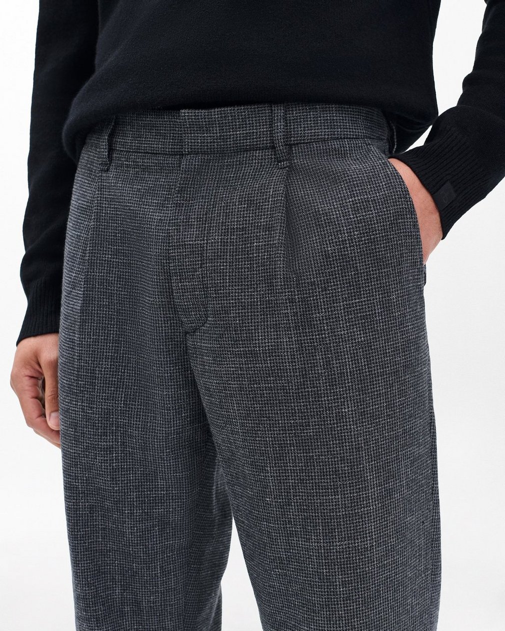 Evan Pleated Italian Houndstooth Trousers - Black/Grey - Image 5