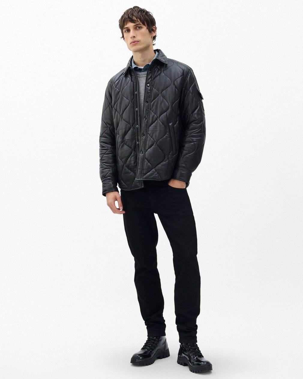 Dane Leather Quilted Shirt Jacket - Black - Image 4