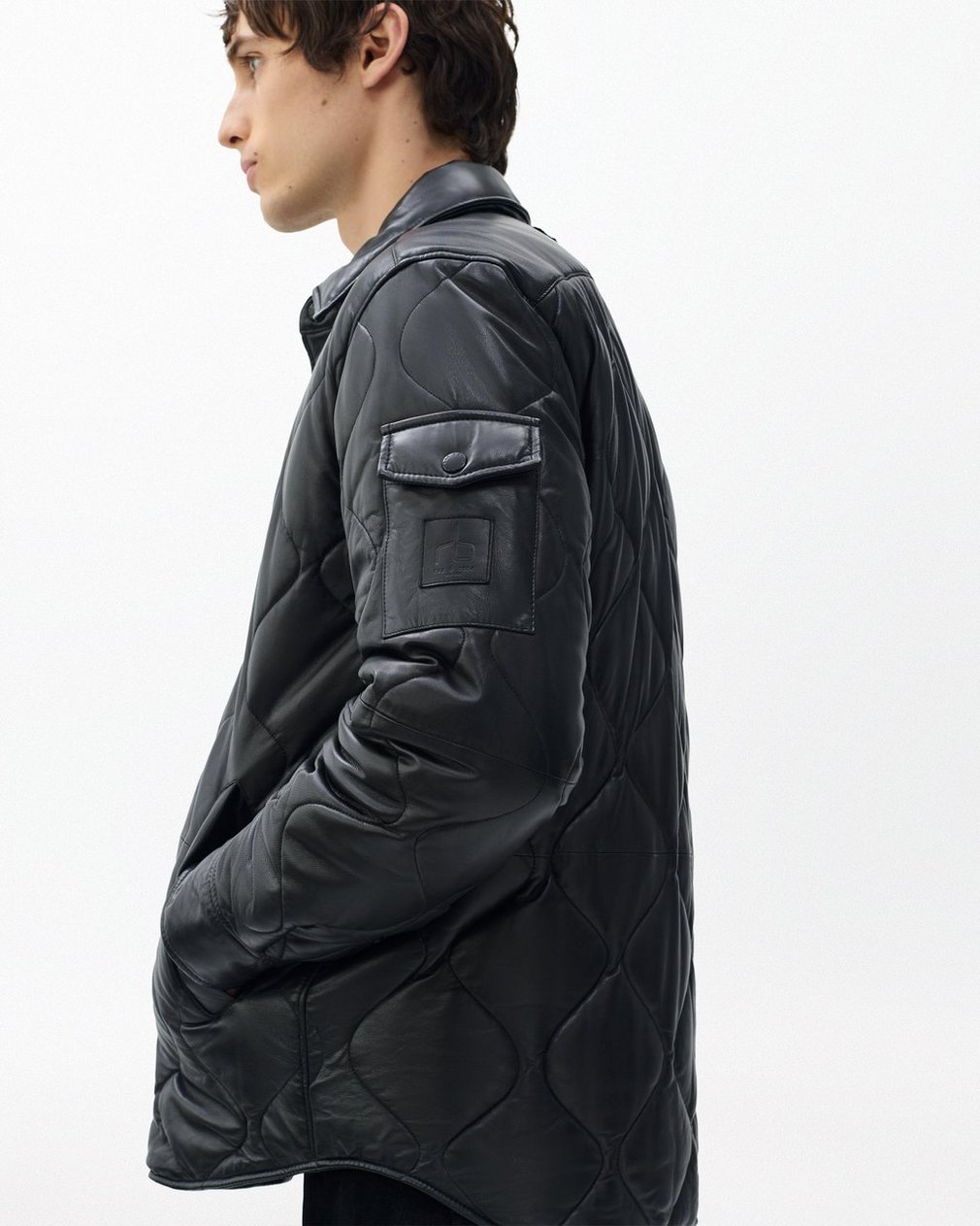Dane Leather Quilted Shirt Jacket - Black - Image 5