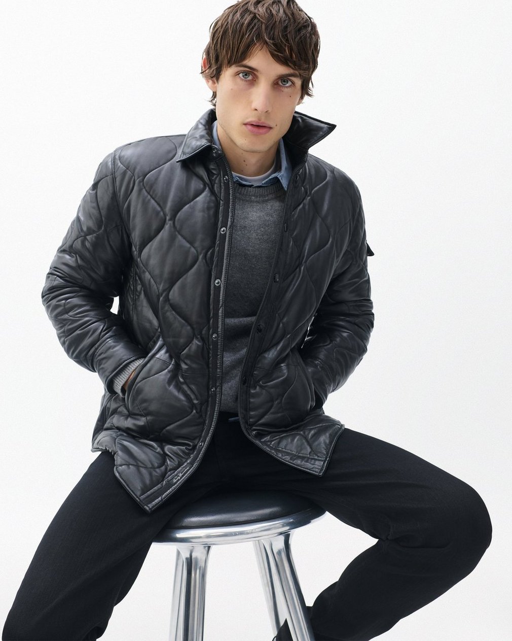 Dane Leather Quilted Shirt Jacket - Black - Image 6