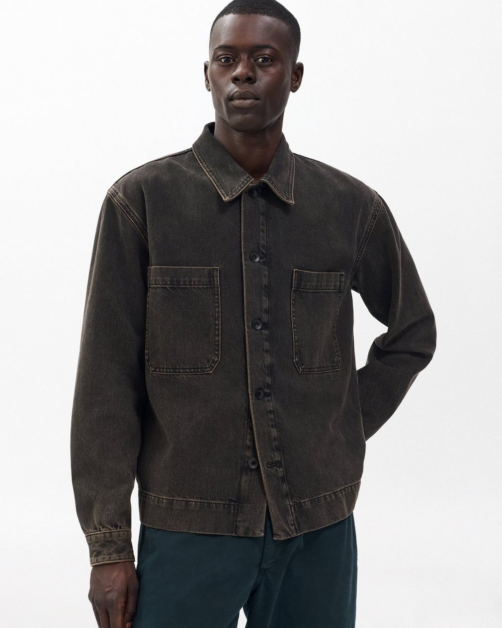 Brooks Infuse Denim Overshirt - Brown Black - Image 5