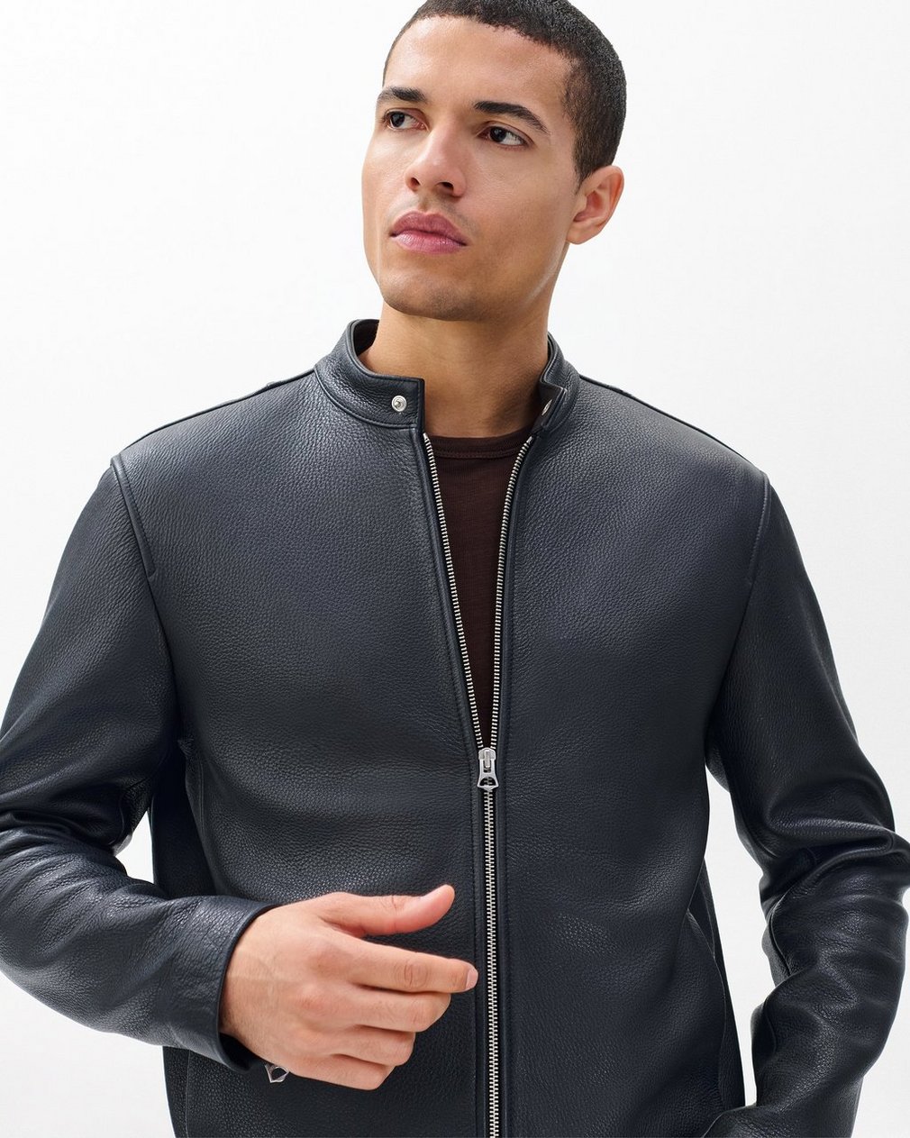 Café Racer Leather Jacket - Black - Image 4