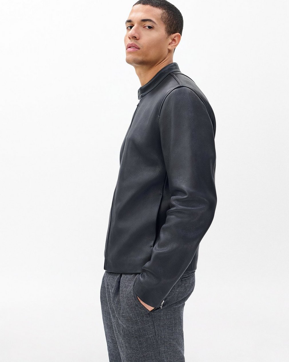 Café Racer Leather Jacket - Black - Image 5