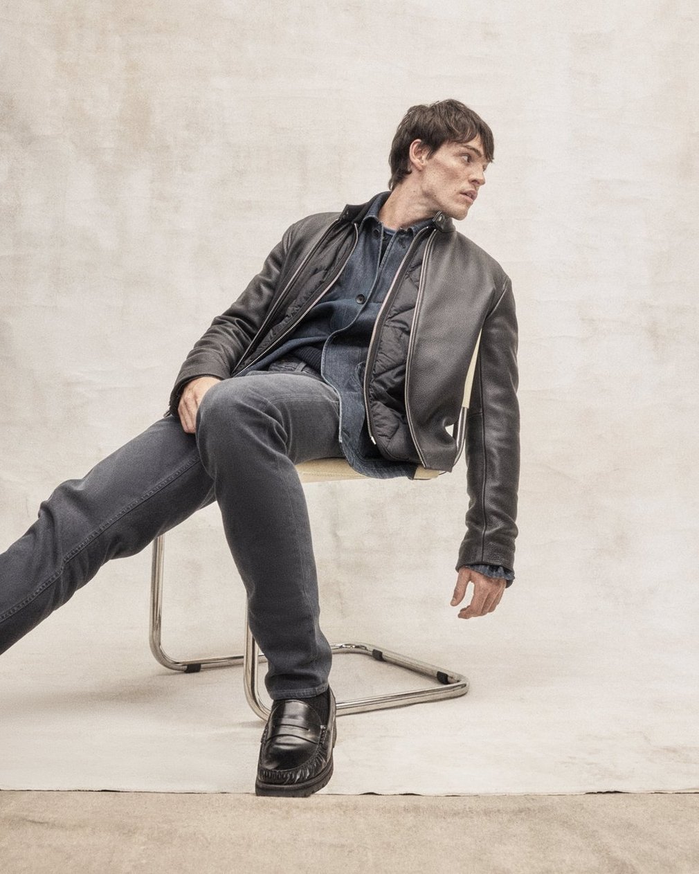 Café Racer Leather Jacket - Black - Image 6