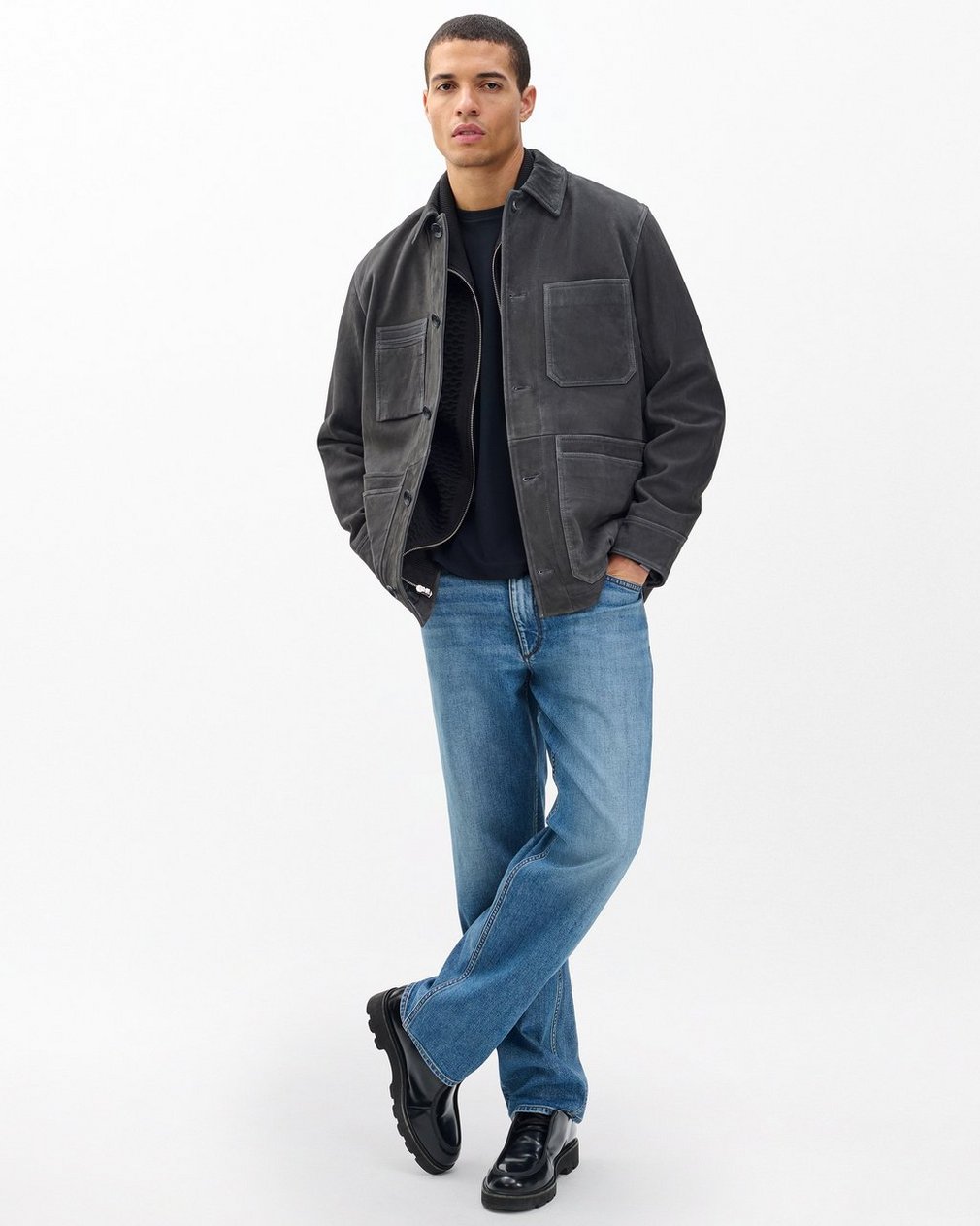 Graham Suede Chore Jacket - Dark Grey - Image 3