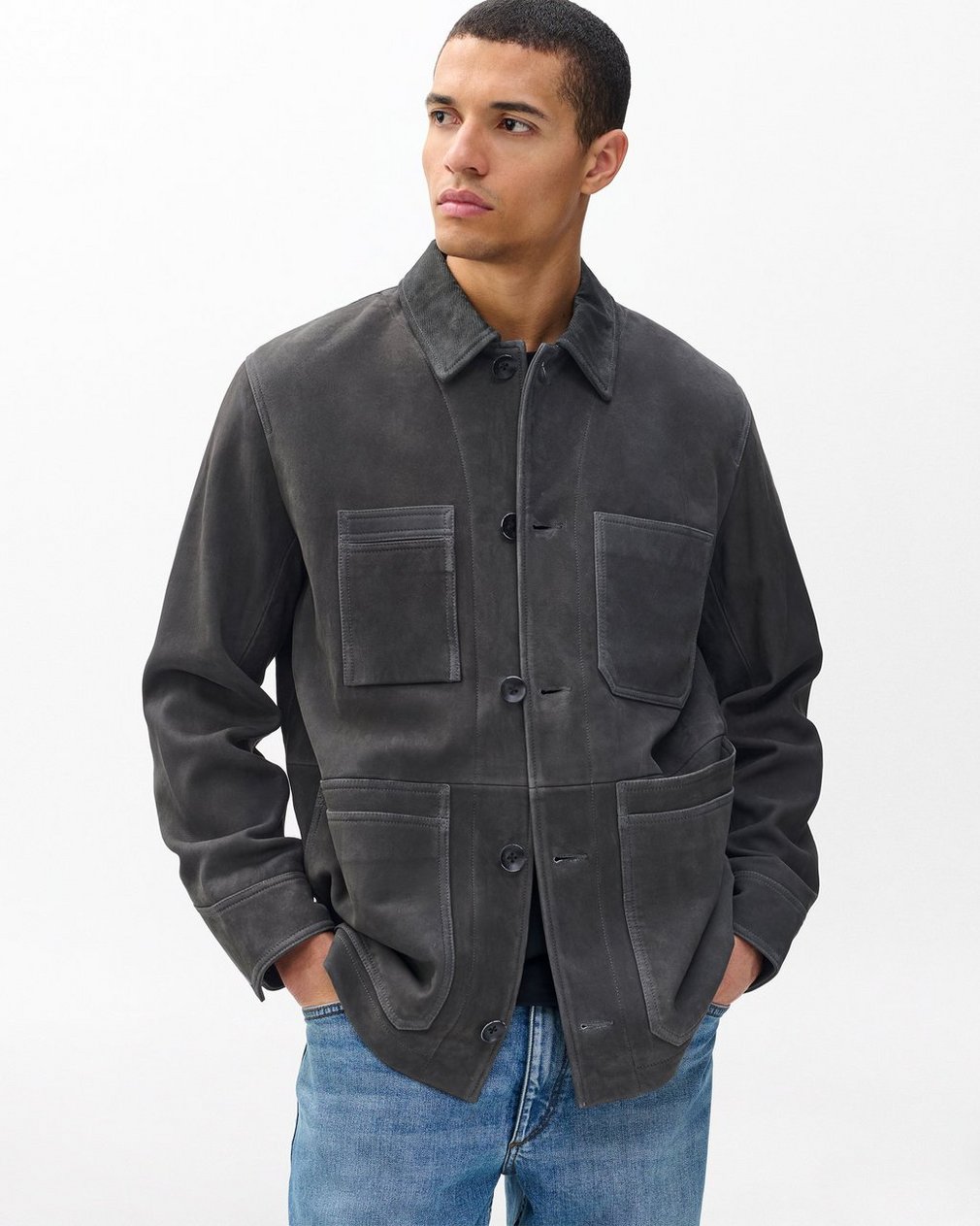 Graham Suede Chore Jacket - Dark Grey - Image 4