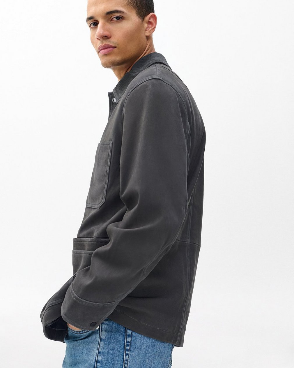 Graham Suede Chore Jacket - Dark Grey - Image 5