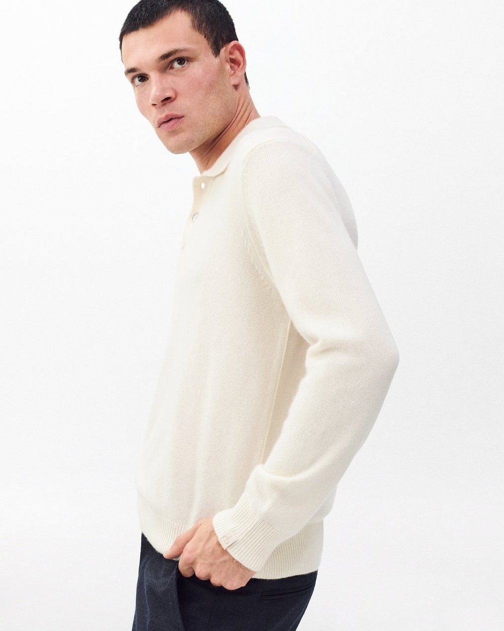 Declan Cashmere Polo Sweater - Ivory - Image 5