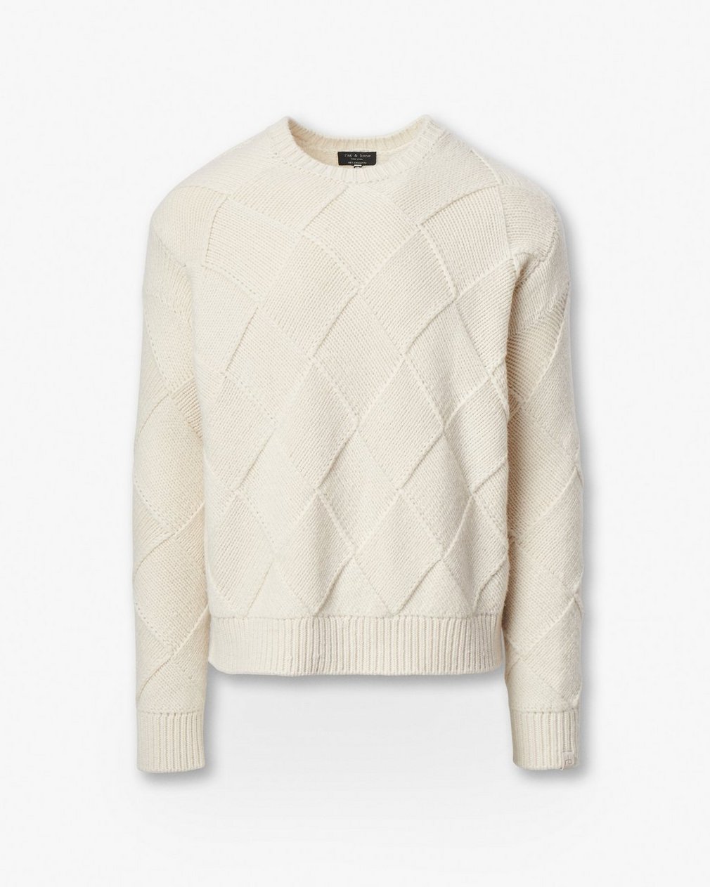 Hand-Knit Entrelac Wool Sweater - Ivory - Image 2