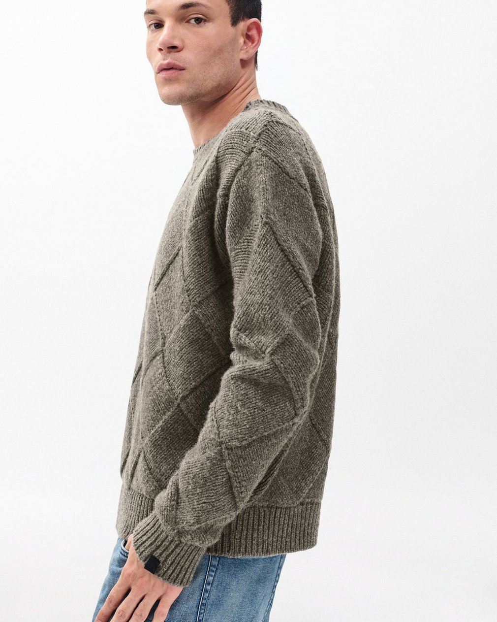 Hand-Knit Entrelac Wool Sweater - Charcoal - Image 4
