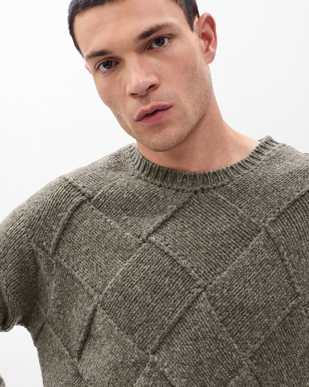 Hand-Knit Entrelac Wool Sweater - Charcoal - Image 5