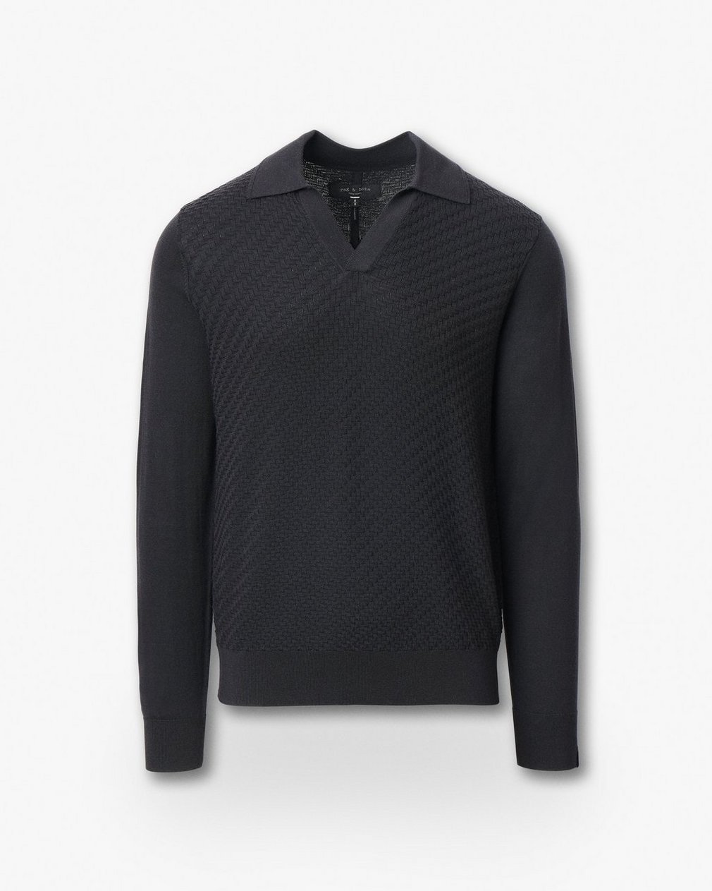 Charles Johnny Collar Wool Polo - Washed Black - Image 2
