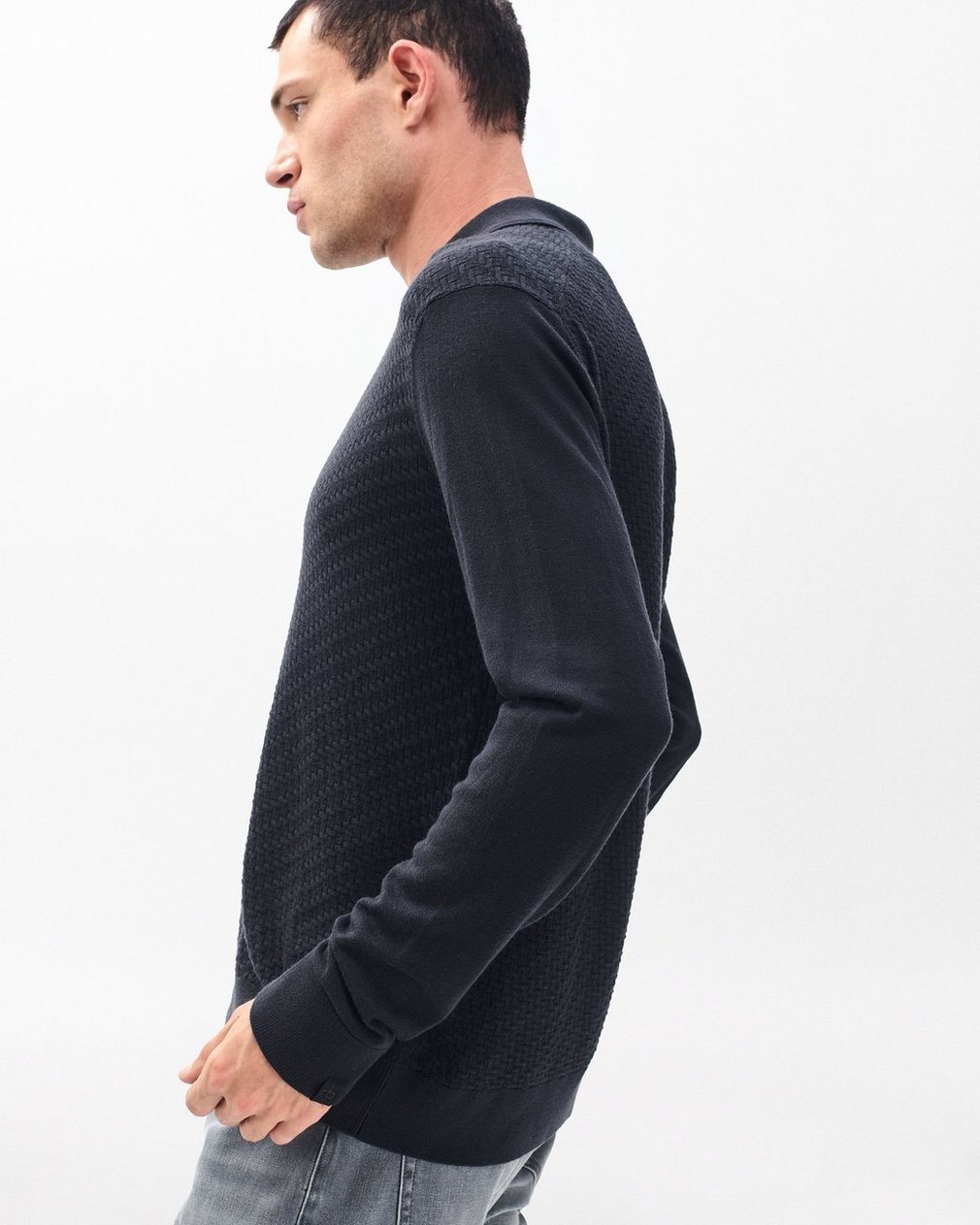Charles Johnny Collar Wool Polo - Washed Black - Image 5