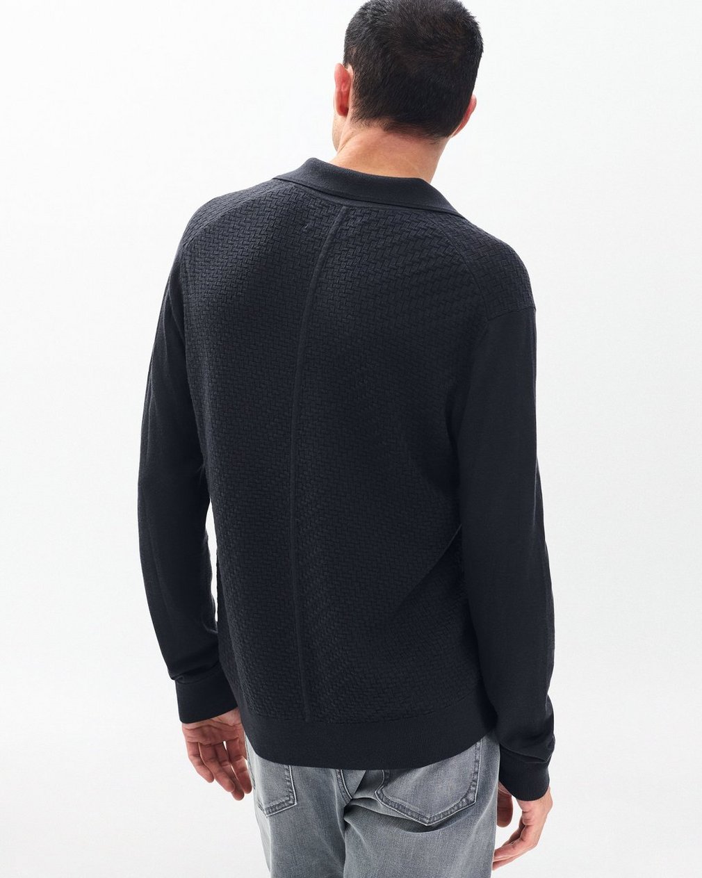 Charles Johnny Collar Wool Polo - Washed Black - Image 6