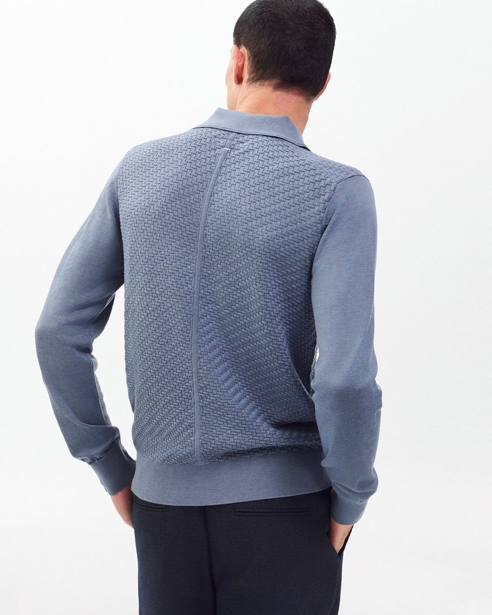 Charles Johnny Collar Wool Polo - Blue - Image 6