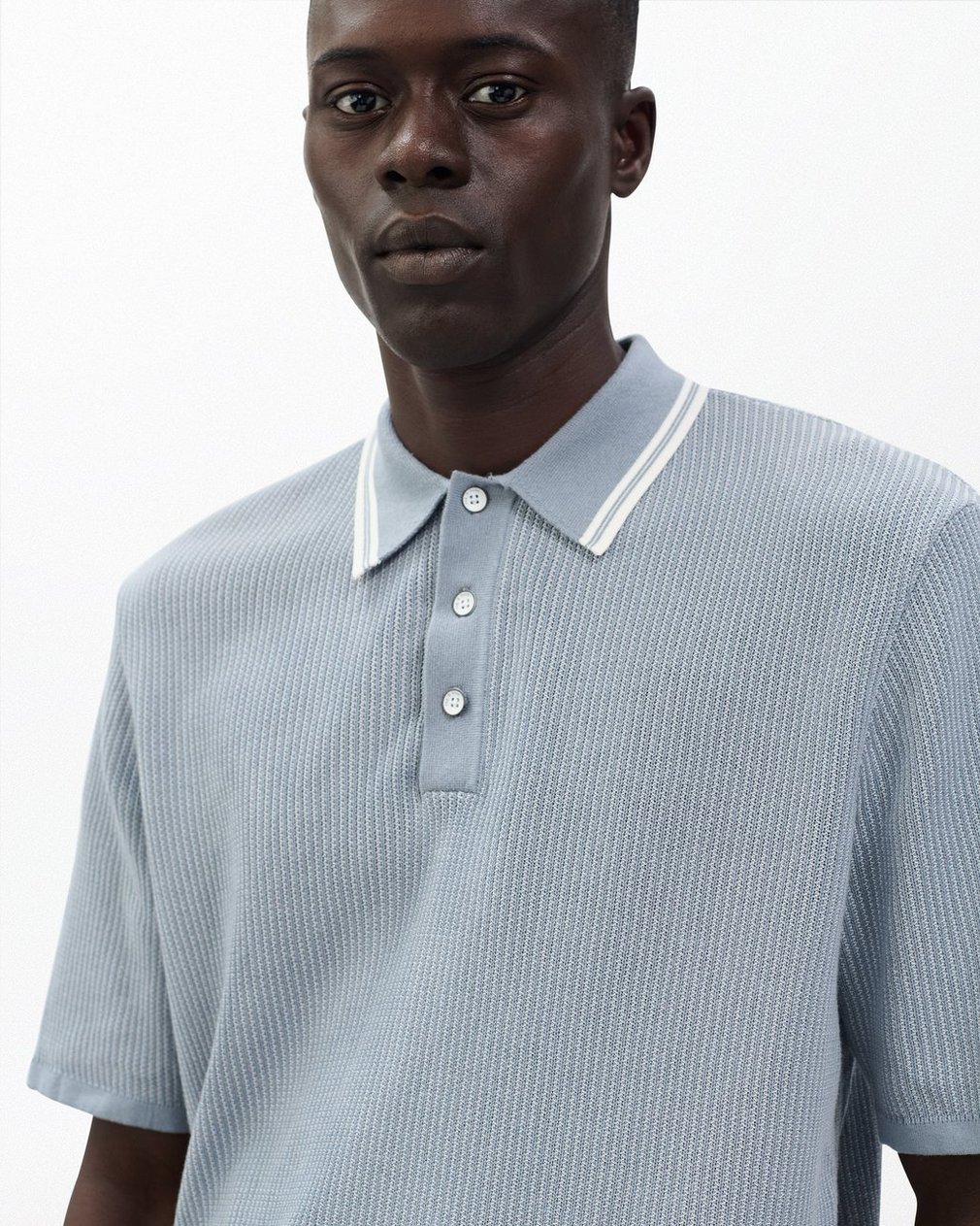 Harvey Tipped Knit Polo - Light Blue - Image 5