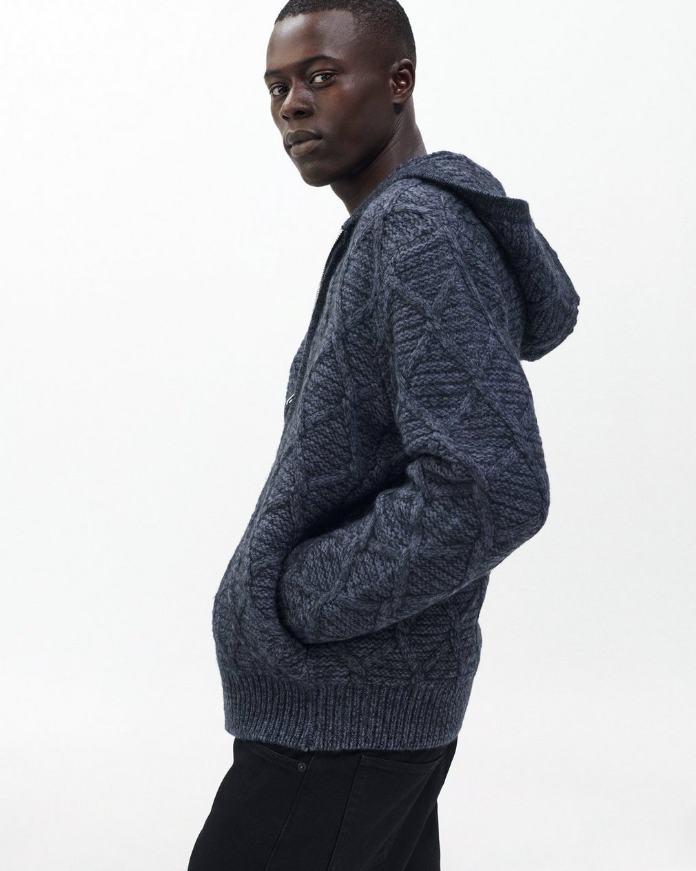 Cable-Knit Full-Zip Hoodie - Navy Multi - Image 5