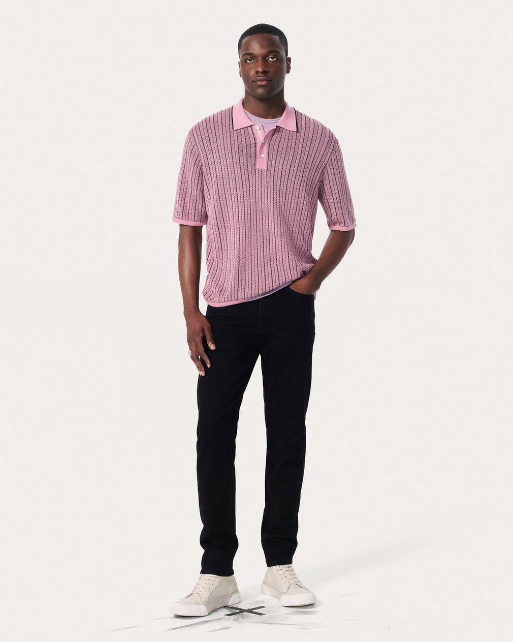 Harvey Striped Knit Polo Shirt - Grape - Image 3