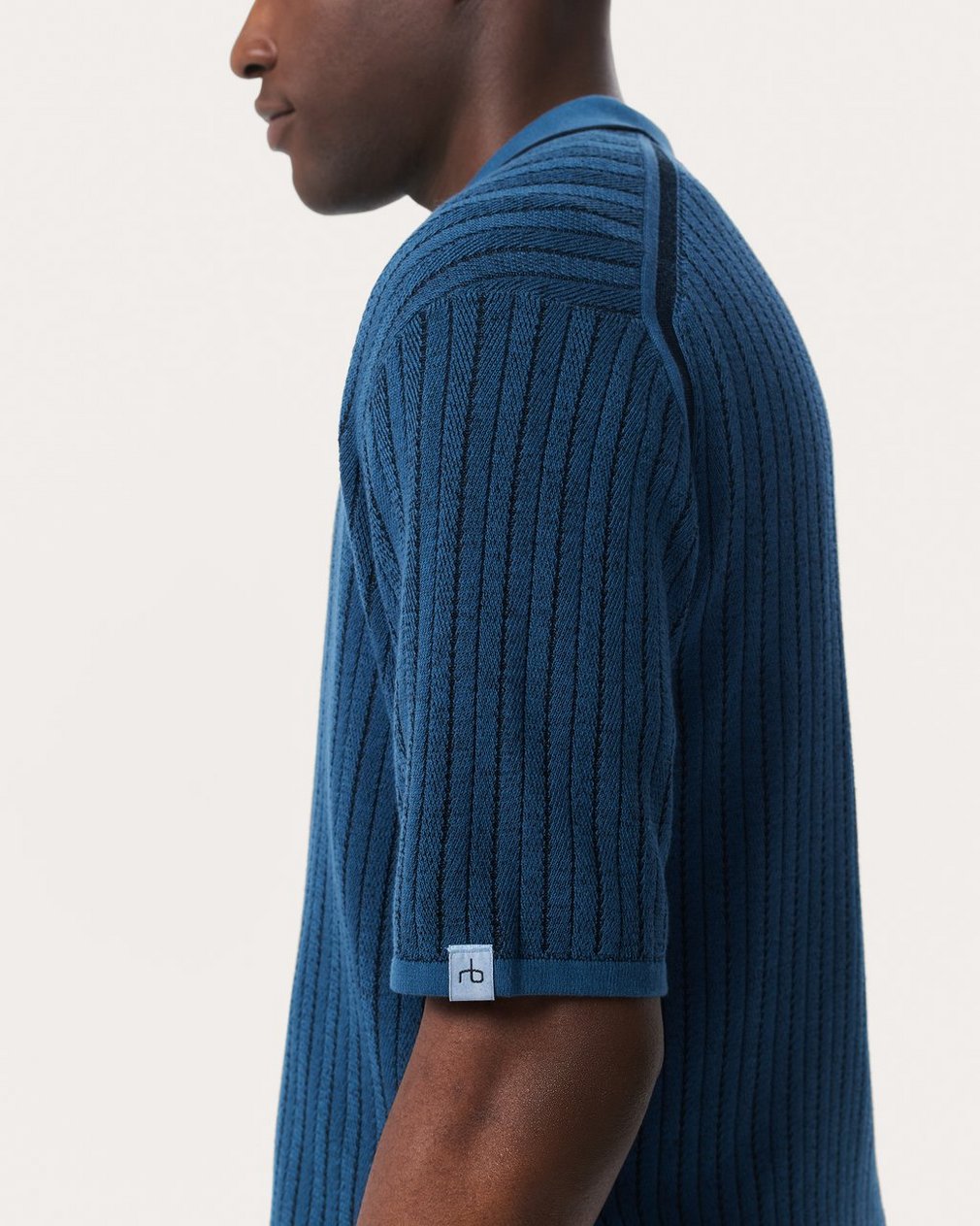Harvey Striped Knit Polo Shirt - Moonlight - Image 5