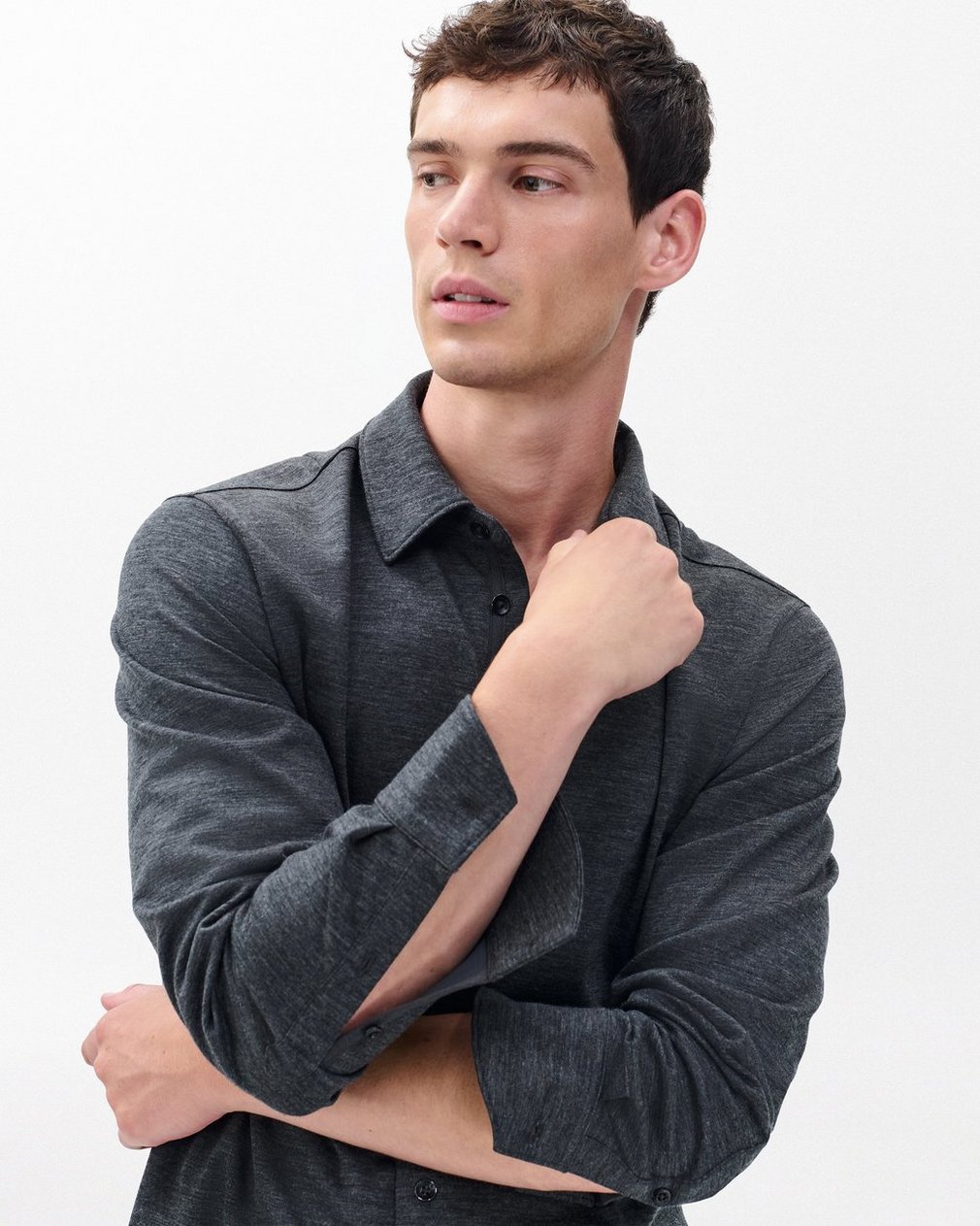 Tomlin Merino Wool Knit Shirt - Charcoal - Image 4