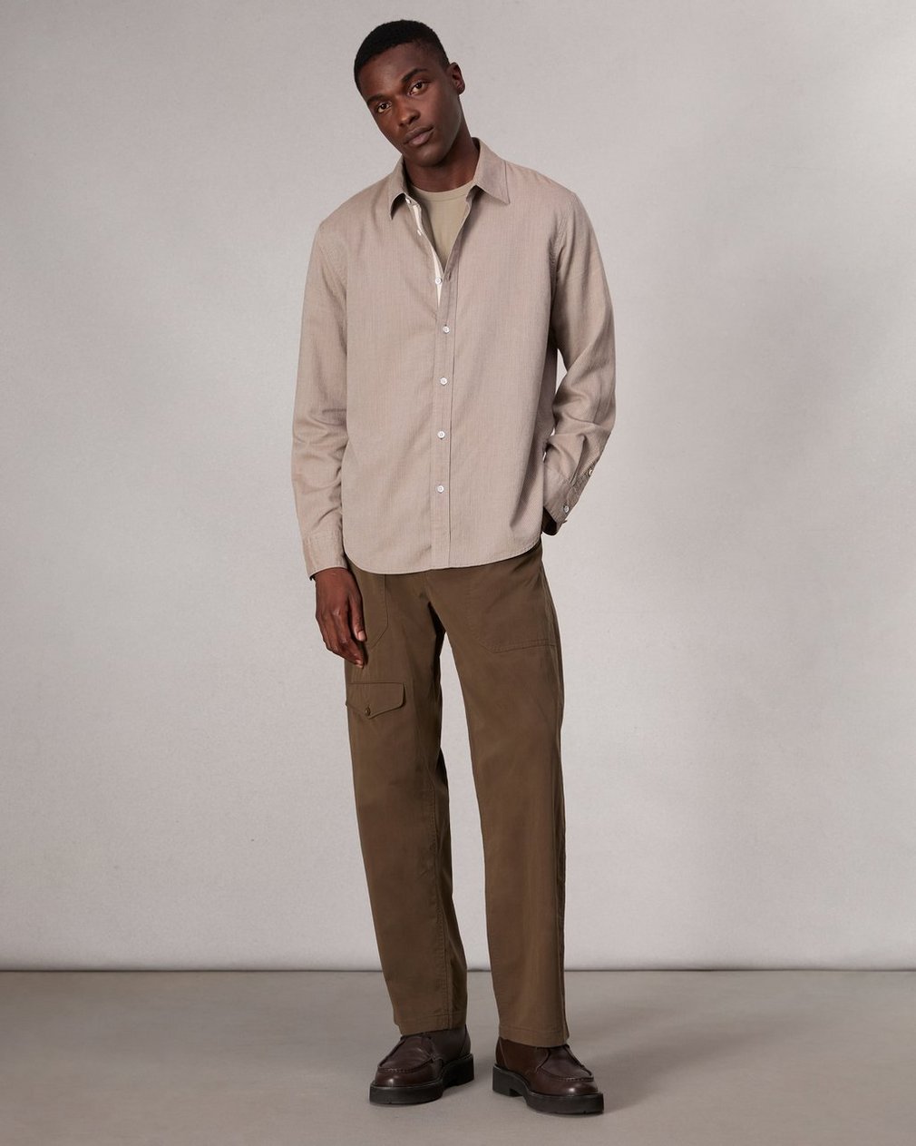 Finch Textured Striped Shirt - Khaki Stripe - Image 3