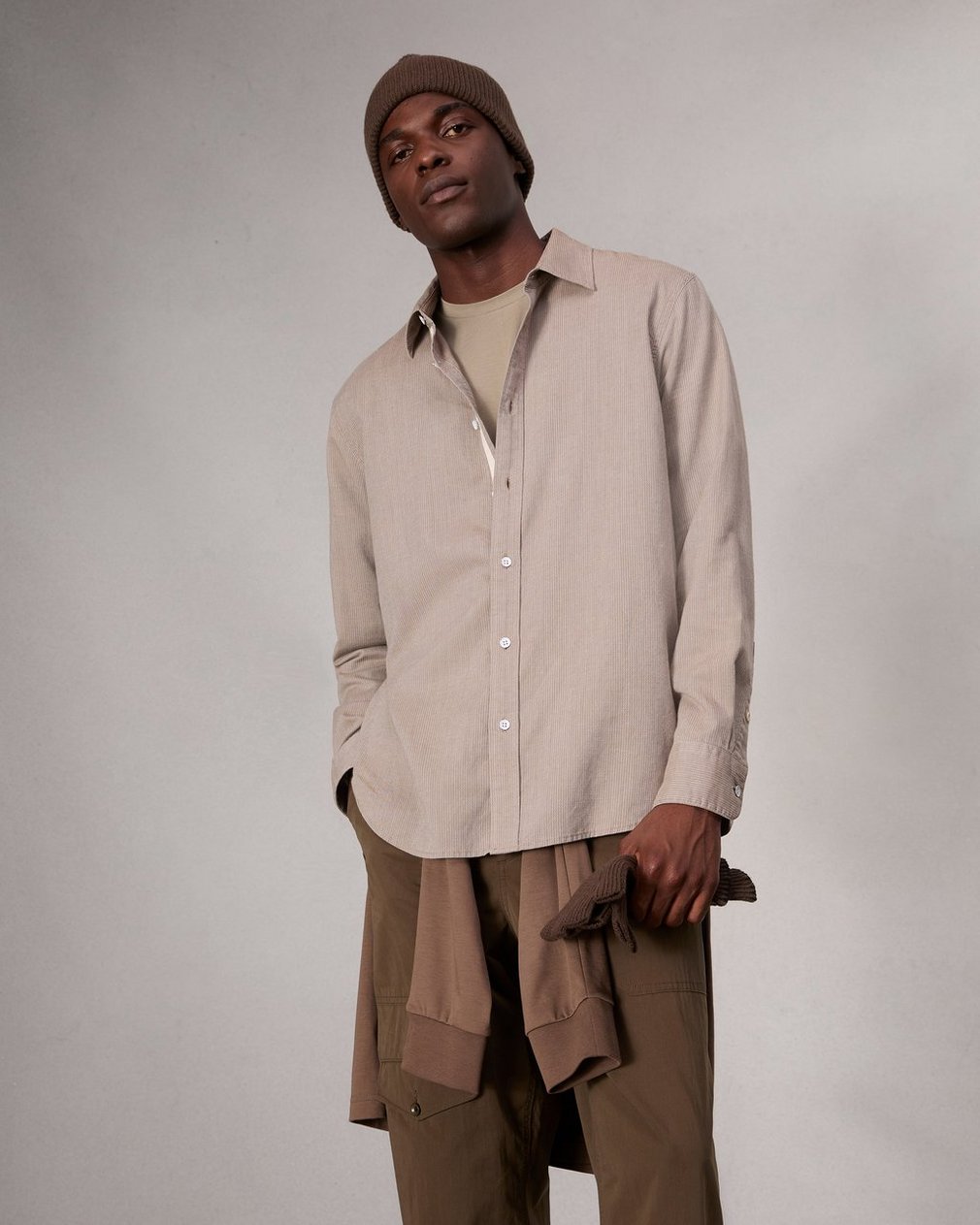 Finch Textured Striped Shirt - Khaki Stripe - Image 7