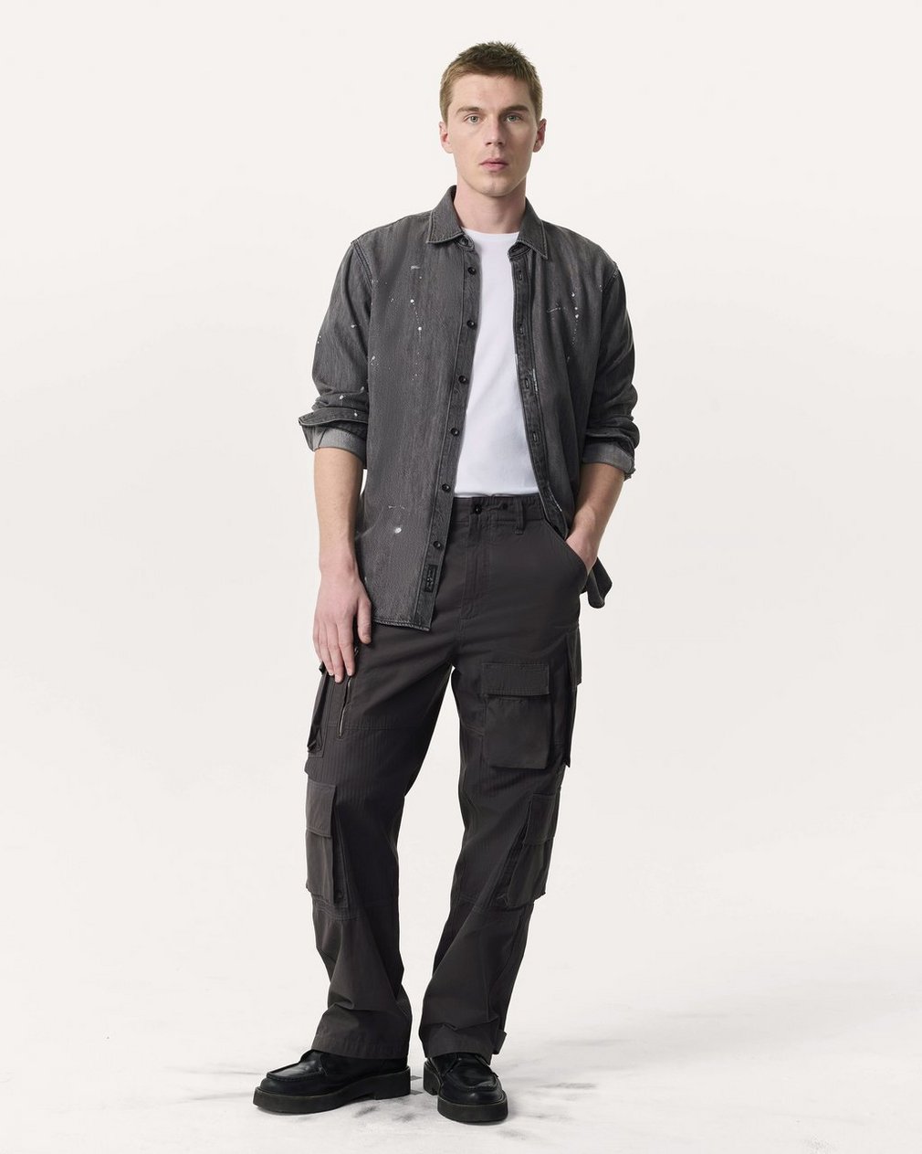 Finch Hand-Painted Denim Shirt - Painted Charcoal - Image 4