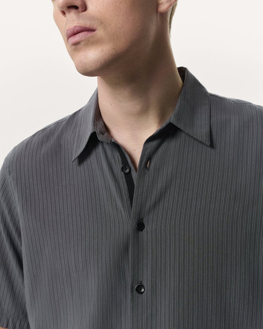 Relaxed Fit Dalton Dobby Striped Shirt - Dark Grey - Image 3