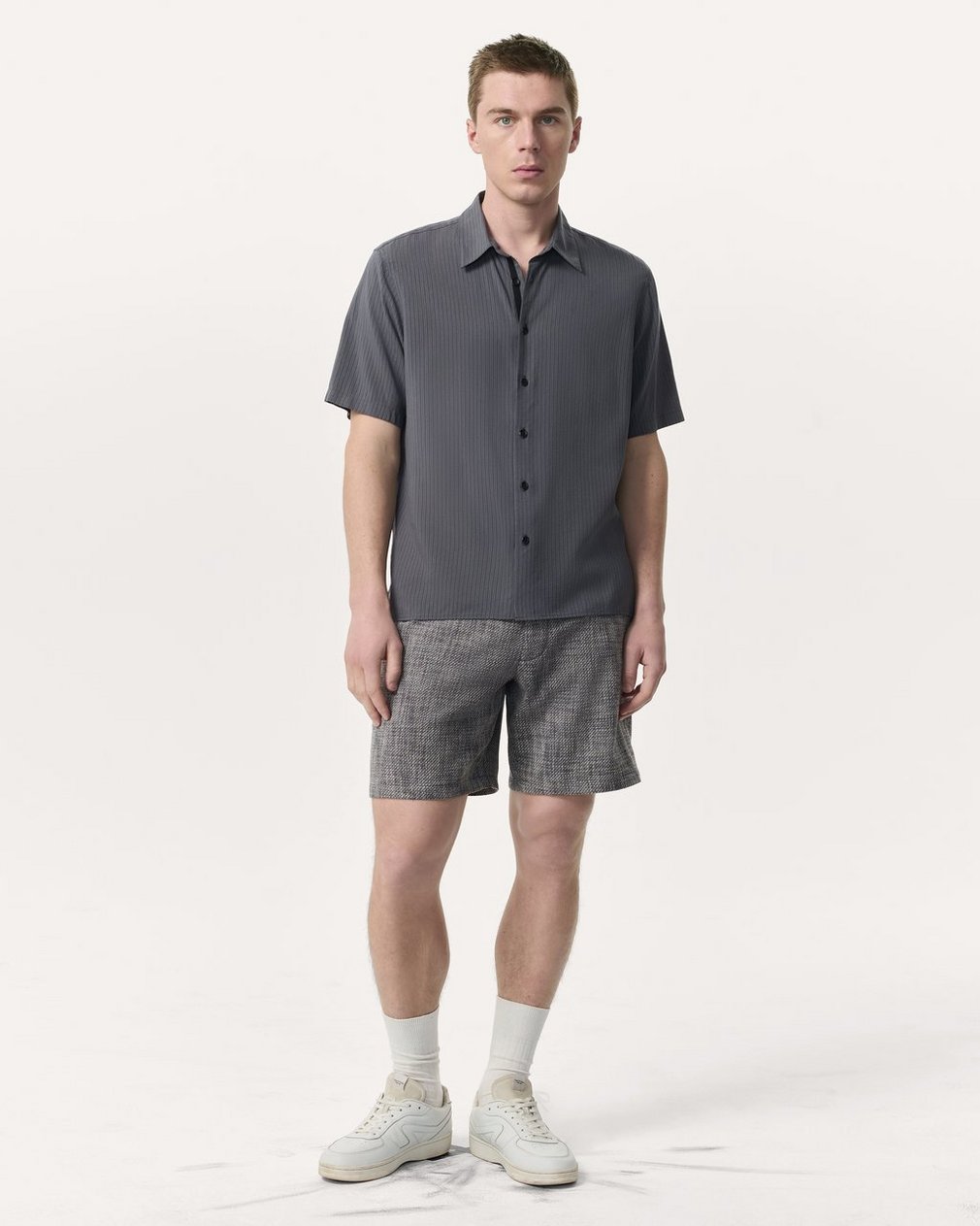 Relaxed Fit Dalton Dobby Striped Shirt - Dark Grey - Image 4