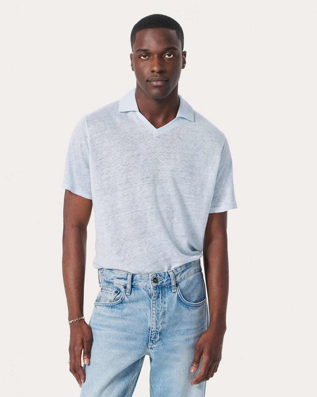 Linen Johnny Collar Polo - Arctic - Image 2