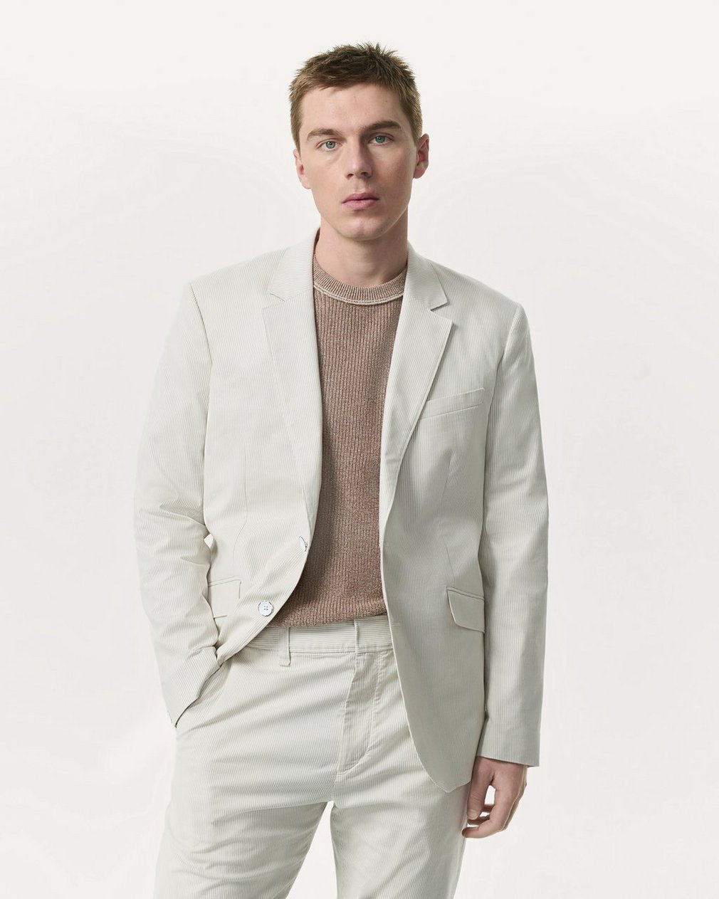 Butler Striped Stretch Cotton Blazer - Grey Stripe