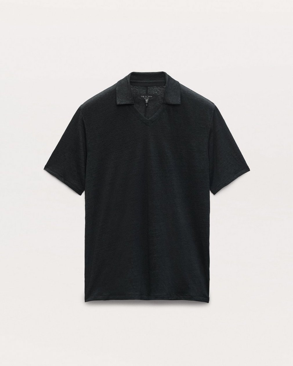 Linen Johnny Collar Polo - Black - Image 2